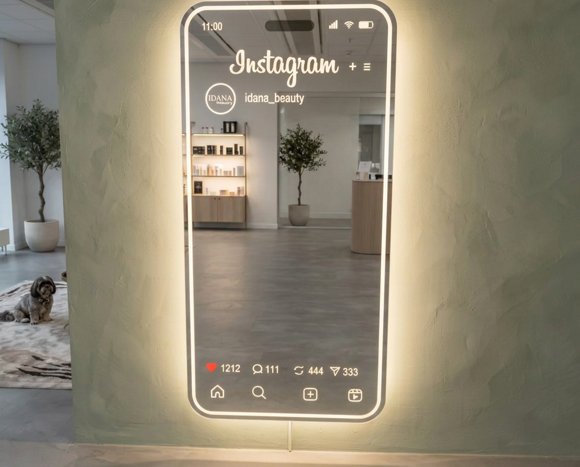 The actual LED selfie mirror prop available for creator shoots